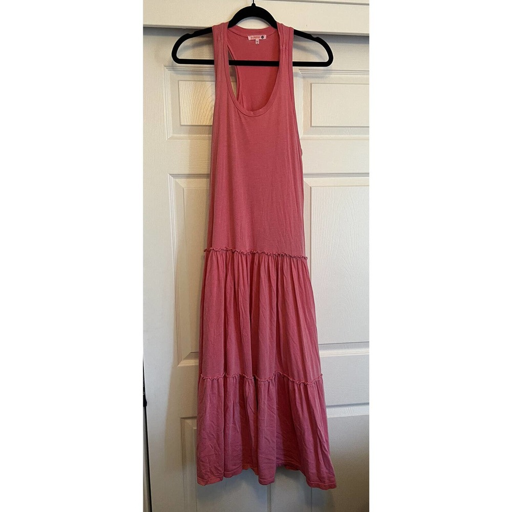 Anthropologie Sundry Coral Tiered Maxi Knit Dress Racerback Ruffled Cotton Sz 2